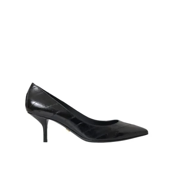 Dolce & Gabbana Black Eel Leather Kitten Heels Pumps Shoes - Picture 6 of 9